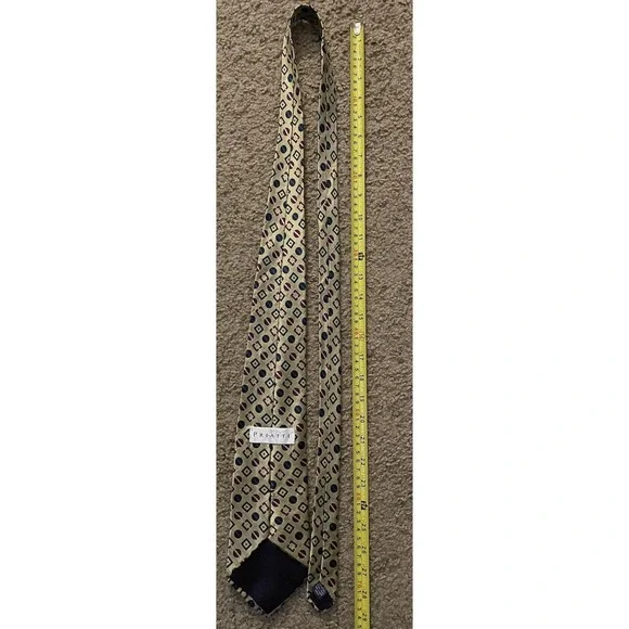 Priatti Neckwear Tie Gold Green Purple Diamond Circle AOP Pattern 100% Silk JBHS - Picture 2 of 4